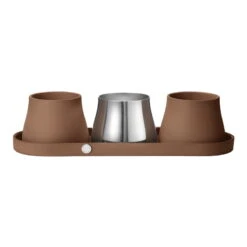 Georg Jensen Set Of 3 Terra Pots And Plate, 1 Terracotta - Mirror Polished St