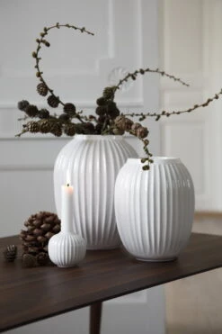Kähler Hammershøi Vase 250 Mm, White -FINISH DESIGN SHOP Hammershi Vase H250 and H200 White and Candleholder H65 White